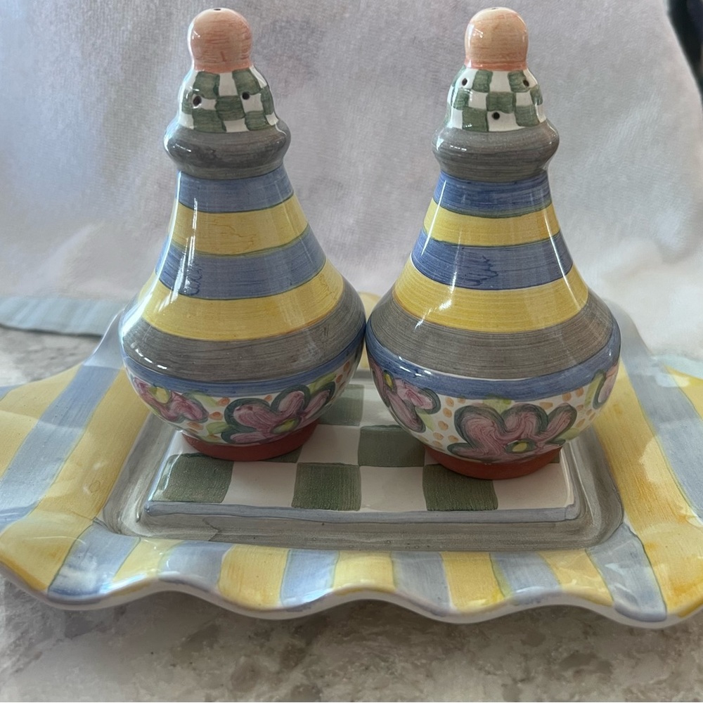 Mackenzie Childs Myrtle Salt and Pepper and Tray